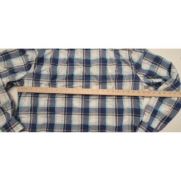 American‎ Eagle men's blue/white/tan plaid long sleeve button up shirt sz XXL - Picture 11 of 12